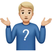 A man shrugging his shoulders with 6 above his left hand and above his right hand 7 sticker