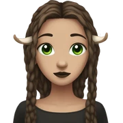 Portrait. Goth, deer girl. Green eyes. She has White antlers and deer ears. Long brown dreadlocks. sticker