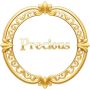 The word "Precious" in black and gold letters sticker