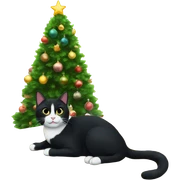 Black tuxedo cat sitting Christmas tree  sticker