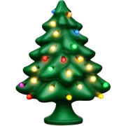 Green vintage ceramic Christmas tree with colored Christmas lights bulbs and snow sticker