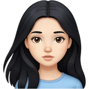 girl with long black hair, soft makeup, and acne on her face sticker