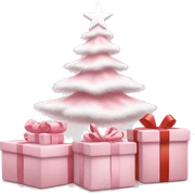 Light pink Christmas gifts under a white Christmas tree  sticker