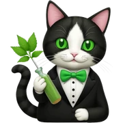 Tuxedo cat holding cat nip sticker