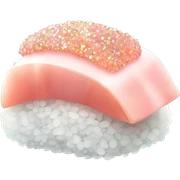 Pastel Pink Sushi "A piece of pastel pink sushi with glowing rice, a sparkling fish topping, and tiny glitter accents sprinkled around." sticker