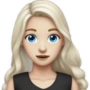 a pale girl with long brown hair, blue eyes  with freckles wearing a black vest  sticker