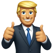 Donald Trump smiling in a suit with his thumbs up sticker