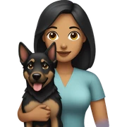 woman with black hair holding a german shepherd  sticker