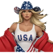 blonde girl with american flag sticker