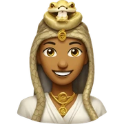 Priestess with python snake around head smiling with golden teeth sticker