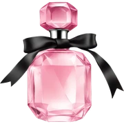 light pink crystal perfume bottle with black ribbon display sticker