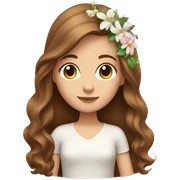 White girl with long brown hair and flowers sticker