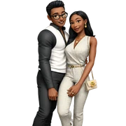 happy couple with stylish accessories sticker