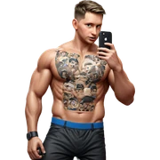 muscular boy with phone sticker