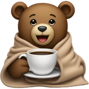 a teddy happy bear wrapped in a blanket drinks coffee sticker