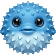 A strong blue puffer fish with a black beine that says his name doodle sticker