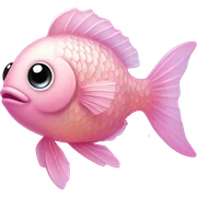 Fish "A pastel pink fish with glowing, translucent scales, sparkling fins, and tiny bubbles filled with glitter floating around it." sticker