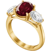 Gold oval engagement ring with burgundy diamond sticker