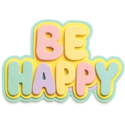 Soft pastel rainbow soft puffy text for "Be Happy", kawaii sticker style, no frame, isolated design, transparent background sticker