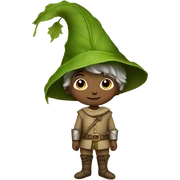 whimsical fairytale medieval boy who is tiny and wearing a leaf hat sticker