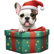 French bulldog in Christmas present sticker
