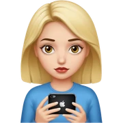 Una chica peligroja que está con ojeras color de piel blanca y tiene en su mano un iPhone 16 sticker