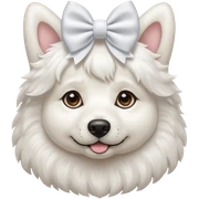 white dog with a white bow sticker