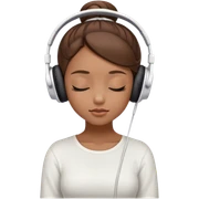 Light brown skin girl, brown hair in bun, eyes closed, white headphones on listing to music sticker