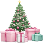 Light pink Christmas gifts under a white Christmas tree  sticker