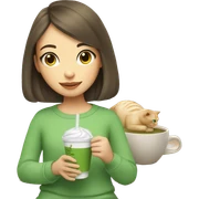 Cute girl holding a cat and cup of iced matcha  sticker