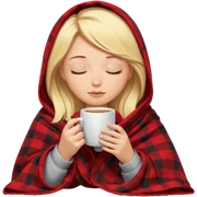 Blonde girl inside a blanket sipping coffee eyes closed sticker