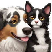 australian shepherd kissing a black cat sticker