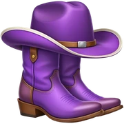 	simple Purple cowboy hat with a white stripe, on top of simple brown boots sticker