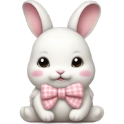 Adorable fluffy white rabbit with pastel pink gingham bow sticker