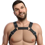 male portrait with harness sticker