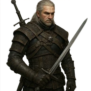 Witcher character in the style of The Witcher series, detailed armor and sword. sticker