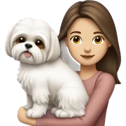 Girl Brunette  with brown long hair, hugging her white Shih tzu sticker