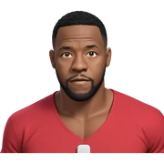 male portrait with red shirt sticker