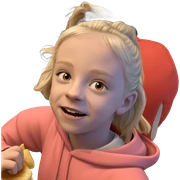 blonde in hood enjoying food sticker
