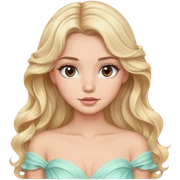 Blonde model with brown eyes, long wavy hair, pastel gown sticker