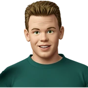 smiling boy in green shirt sticker