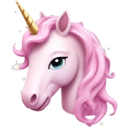 Unicorn Emoji "A pastel pink unicorn head with a flowing, shiny mane, glowing horn, and sparkling stars around its magical presence." sticker