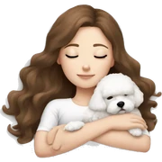 White girl brown hair sleeping with Mini Bichon sticker