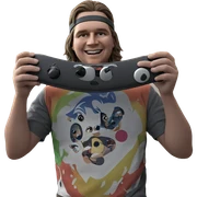 boy smiling with game console sticker