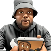 boy holding phone in jacket sticker