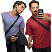 boys posing with mirror reflection sticker