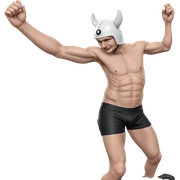 topless boy in playful helmet sticker