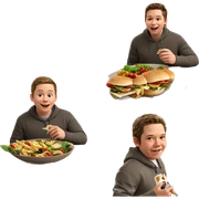 boys enjoying food indoors sticker