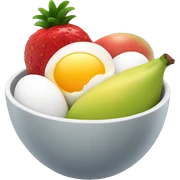 A BOWL OF FRUIT WITH A EGG IN IT sticker