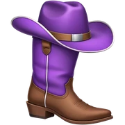 	simple Purple cowboy hat with a white stripe, on top of simple full brown boots sticker